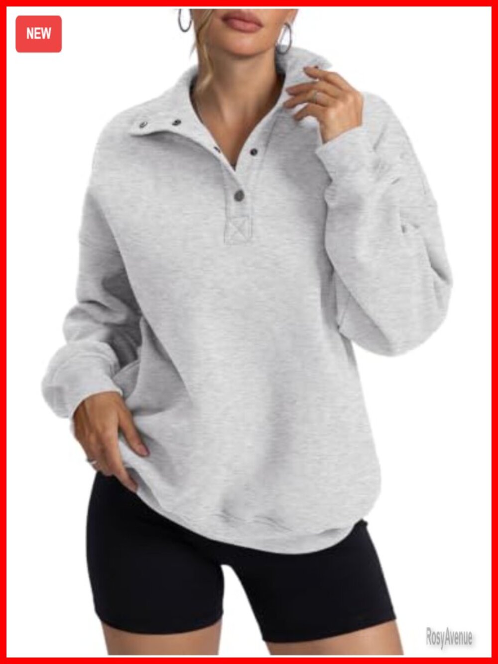 Fleece Oversized Henley Neck Button Sweatshirt Pullover Top
